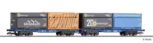 Tillig 15080 - TT - Doppeltragwagen InnoWaggon mit WoodTainern, Innofreight, Ep. VI